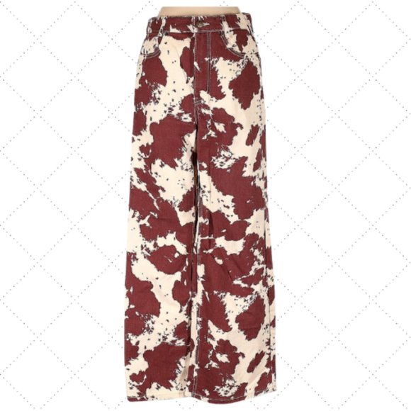 BDG jeans high waist wide leg cow print brown/burgundy white size 26 - Picture 2 of 12